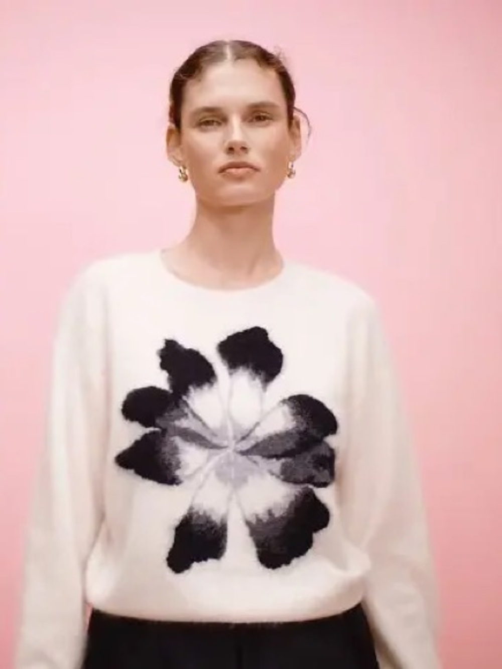 J. Crew cashmere Cream Crewneck Sweater with Black Floral Motif - Picture 3 of 6